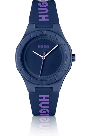 HUGO BOSS Reloj con correa de silicona de la marca y esfera de color berenjena