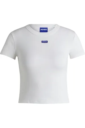 HUGO BOSS Camiseta slim fit de algodón elástico con etiqueta con logo azul