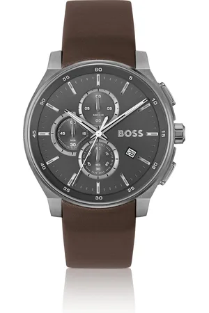 HUGO BOSS Cronógrafo chapado en gris con correa de piel