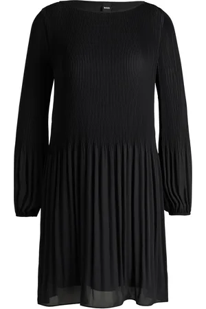 HUGO BOSS Vestido regular fit con plisado y cuello redondo