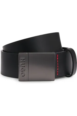 HUGO BOSS Cinturón de piel italiana con hebilla con placa grabada con logo