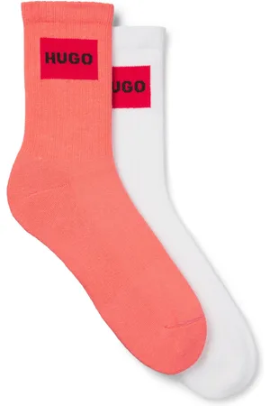 HUGO BOSS Paquete de dos pares de calcetines cortos con etiquetas con logo rojas