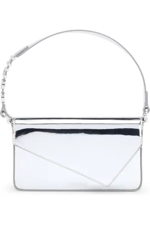 HUGO BOSS Bolso de mano plateado brillante con asa adornada con logo