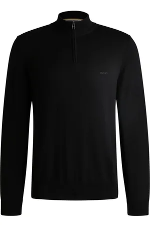 HUGO BOSS Jersey de algodón con cremallera en el cuello y logo bordado
