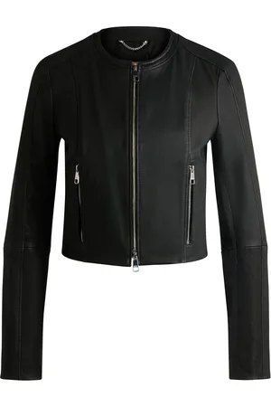 HUGO BOSS Chaqueta de piel slim fit sin cuello