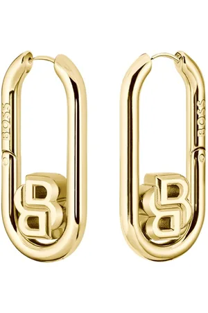 HUGO BOSS Pendientes de aro dorados con monogramas Double B