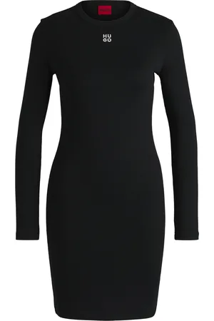 HUGO BOSS Vestido de canalé en tejido elástico con logo apilado