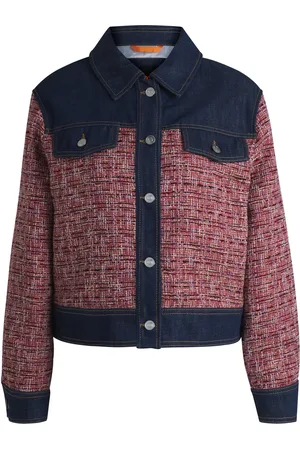 HUGO BOSS Chaqueta de tweed multicolor con ribetes de denim