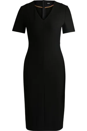 HUGO BOSS Vestido de tejido elástico con escote en pico
