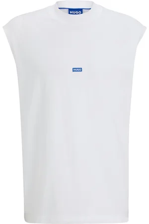 HUGO BOSS Camiseta sin mangas en punto de algodón con etiqueta con logo azul