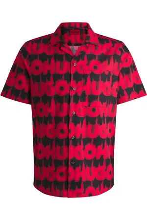 HUGO BOSS Camisa relaxed fit de algodón con logo ahumado estampado