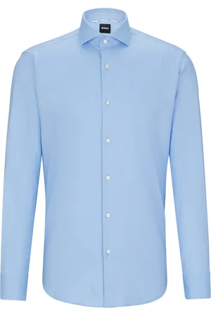 HUGO BOSS Camisa regular fit en sarga de algodón elástico de planchado fácil