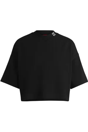 HUGO BOSS Camiseta recortada relaxed fit en punto de algodón con logo apilado