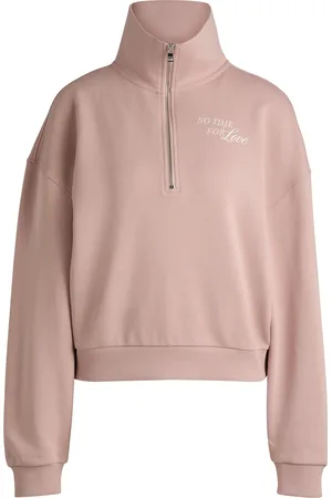 HUGO BOSS Sudadera en felpa de algodón con eslogan y cremallera en el cuello