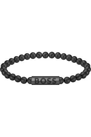 HUGO BOSS Brazalete de cuentas negras con logo en el cierre