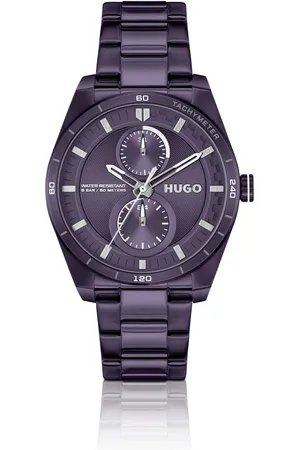 HUGO BOSS Reloj de acero chapado en morado con caja geométrica