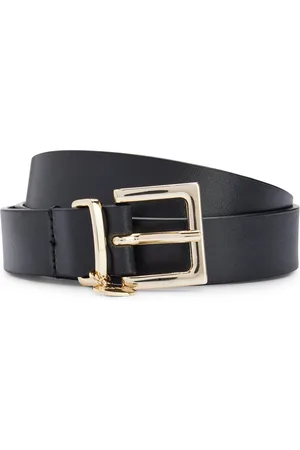 HUGO BOSS Cinturón de piel italiana con colgante de logo dorado