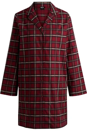 HUGO BOSS Camisa para dormir a cuadros en franela de algodón elástico