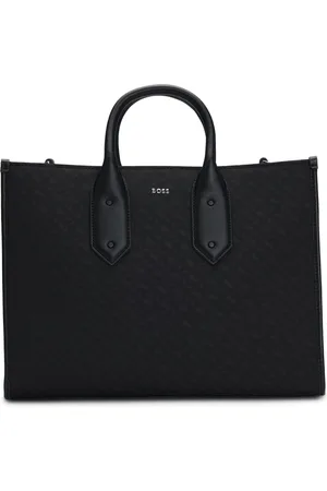HUGO BOSS Bolso tote de sarga con monogramas y ribetes de piel sintética