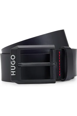 HUGO BOSS Cinturón de piel con hebilla negra mate con logo
