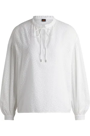 HUGO BOSS Blusa relaxed fit de algodón con dibujo y cuello de volante
