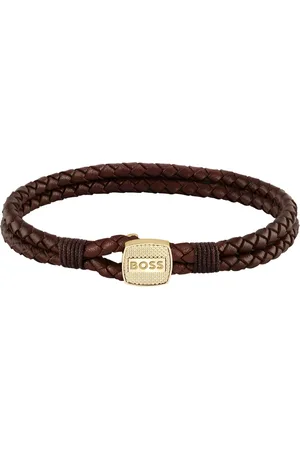 HUGO BOSS Brazalete de piel trenzada con cierre dorado