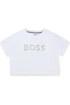 HUGO BOSS Camiseta de algodón elástico para niños con logo estampado metalizado