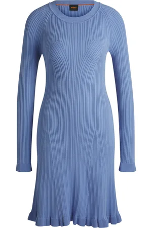 HUGO BOSS Vestido de punto de manga larga con estructura de canalé