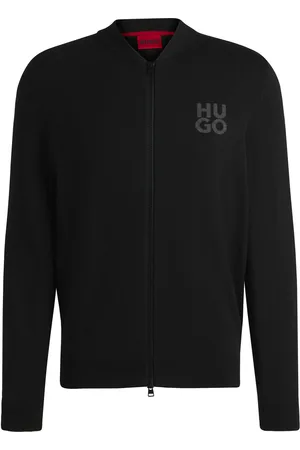 HUGO BOSS Cárdigan de algodón con cremallera y logo apilado