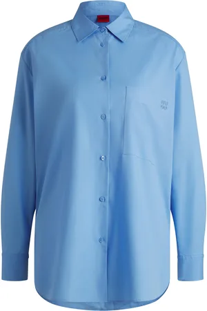 HUGO BOSS Blusa oversize fit de lona de algodón con logo bordado