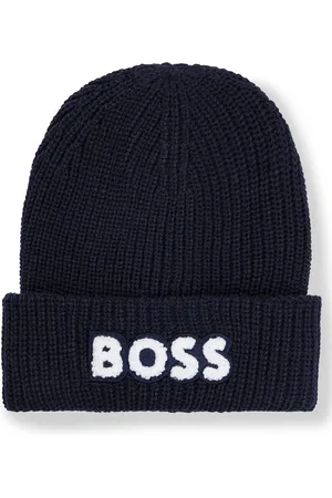 HUGO BOSS Gorro de punto de doble capa para niños con detalle de la marca en felpa
