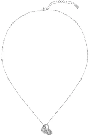 HUGO BOSS Collar de cadena plateado con colgante de corazón doble