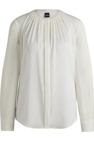 HUGO BOSS Blusa con cuello fruncido en crepé de China de seda elástica