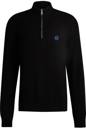 HUGO BOSS Jersey relaxed fit de algodón en canalé con cremallera corta