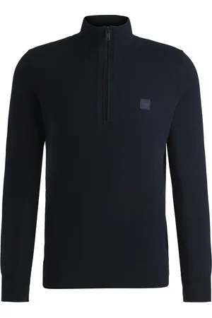 HUGO BOSS Jersey de algodón y cashmere con parche de logo y cuello con cremallera