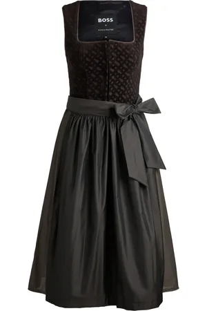 HUGO BOSS Vestido bávaro x Kinga Mathe gris topo con corpiño de terciopelo con monograma