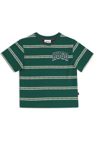 HUGO BOSS Camiseta para niños en algodón a rayas con logo de estilo universitario