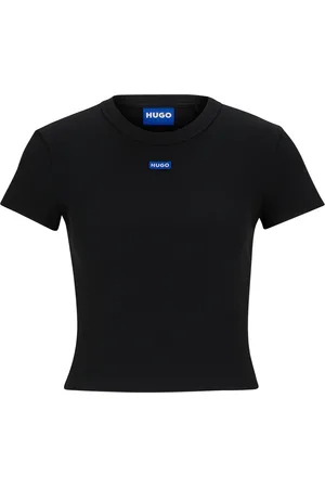 HUGO BOSS Camiseta slim fit de algodón elástico con etiqueta con logo azul