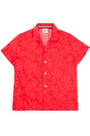 HUGO BOSS Camisa regular fit para niños en algodón con estampado de hojas