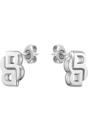 HUGO BOSS Pendientes plateados con monograma Double B