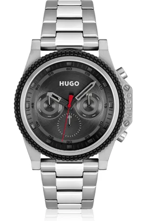 HUGO BOSS Reloj con pulsera de eslabones, bisel de silicona y esfera negra