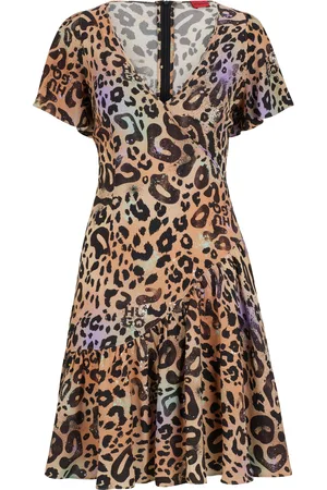 HUGO BOSS Vestido cruzado de tejido con estampado de leopardo
