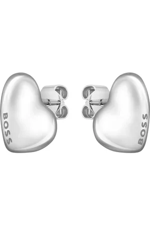 HUGO BOSS Pendientes plateados con forma de corazón y detalles de logo