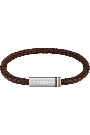 HUGO BOSS Brazalete de piel trenzada con logo en el cierre magnético geométrico