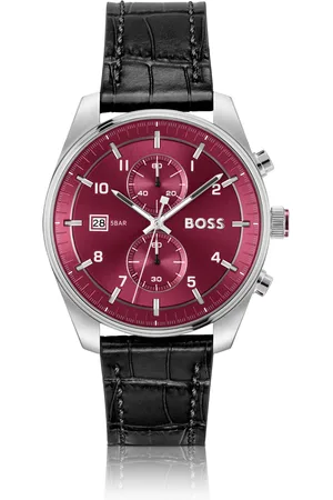 HUGO BOSS Cronógrafo en tono plateado con correa de piel de cocodrilo grabada