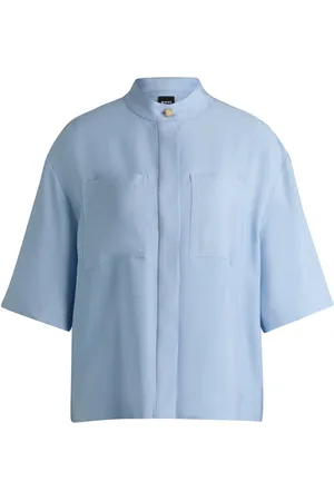 HUGO BOSS Blusa relaxed fit en sarga suave con cuello alto