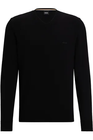 HUGO BOSS Jersey de algodón puro con cuello en pico y logo bordado