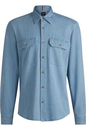HUGO BOSS Camisa regular fit en denim de algodón azul
