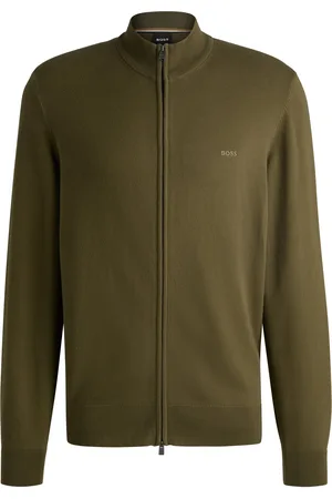 HUGO BOSS Cárdigan en punto de algodón con cremallera y logo bordado