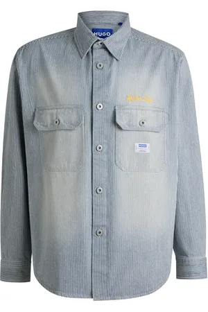 HUGO BOSS Camisa oversize fit en denim lavado a rayas